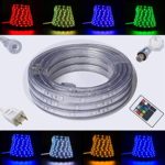 16.4ft(5m) Flexible Flat RGB LED Light Strip Rope Lights Connectable Dimmable Waterproof Weatherproof Outdoor Indoor Static 8-color and Auto Multiple Mode for Garden Patio Party Christmas Thanksgiving