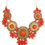 ZAD XX-Large Gold Metal Orange Glass Bead Medallion Necklace