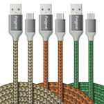 USB to USB C Cable (10ft), Fasgear 3 Pack Long Type C Cable Nylon Braided Fast Charging Compatible with Galaxy Note 8 9 S8/S9/S10/S10+, LG V20/G6 and More (Green/Gold/Orange)