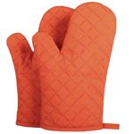 ETECHMART Cotton Oven Mitts with Silicone Heat Resistant Quilted Microwave Gloves for Baking and Kitchen One Pair (Orange)