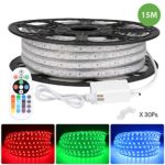 LE 49ft RGB LED Strip Lights with Remote, 120 Volt, 80W 900 SMD 5050 LEDs, Waterproof, Color Changing, ETL Listed, Indoor Outdoor LED Rope Light for Kitchen, Ceiling, Under Cabinet Lighting and More