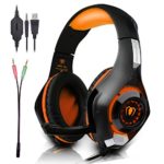 Beexcellent Gaming Headset with Microphone for New Xbox PS4 PC Smart phone Laptops- Surround Sound, Noise Reduction Game Earphone – Easy Volume Control with LED Lighting 3.5MM Jack (Orange)