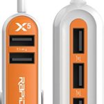 RapidX X5 Car Charger with 5 USB Ports for iPhone and Android Orange