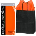 Flexicore Packaging Black Kraft Paper Gift Bags & Orange Gift Wrap Tissue Paper Size: 8 Inch X 4.75 Inch X 10.5 Inch | Count: 50 Bags | Color: Orange