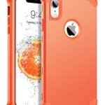 BENTOBEN iPhone XR Case, iPhone XR Phone Case, 3 in 1 Heavy Duty Rugged Hybrid Hard PC Cover Soft Silicone Bumper Impact Resistant Non-Slip Shockproof Protective Case for iPhone XR 6.1″, Coral Orange