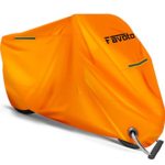 Favoto Motorcycle Cover Waterproof Outdoor, Safe Orange Color, Thicker Material Universal, Sun Protection, 3 Reflective Stripe, Lock-hole, Storage Bag, Fit up to 104 inch Vehicle
