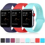 Pack 3 Compatible with Apple Watch Band 42mm, Soft Silicone Band Compatible iWatch Series 4, Series 3, Series 2, Series 1 (Navy Blue/Orange Red/Light Blue, 42mm/44mm-S/M)