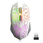 TENMOS K6 Wireless Gaming Mouse, Rechargeable Silent LED Optical Computer Mice with USB Receiver, 3 Adjustable DPI Level and 6 Buttons, Auto Sleeping Compatible Laptop/PC/Notebook (White)
