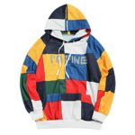 ZAFUL Casual Unisex Hoodie Long Sleeve Color Block Pullover Drawstring Pocket Sweatshirt