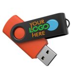 Custom Swivel Spin USB Flash Drive Personalized Color and Logo – Orange Body/Black Swivel – 8GB [Pack of 50]