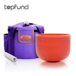 TOPFUND D Note Orange Color Quartz Crystal Singing Bowl Sacral Chakra 10 inch with Heavy Duty Padded Singing Bowl Carrying Case, Sound Bowl Suede Striker and O-ring included