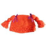 Kids Girls Crochet Beanie Hat with Hairs Orange Color Baby Hats Extra Large(fits2-8years)