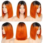 XRS Hair Wig 1B/orange Color Ombre Color Lace Front Bob Human Hair Wigs for Women with Baby Hair Preplucked Hairline Straight Brazilain Human Hair Short Bob Wigs 8Inch