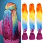 3Pcs/Lot Ombre Braiding Hair 24 Inch Kanekalon Jumbo Braiding Hair Synthetic Twist Four Color Braids Hair Extensions(Orange/Yellow/Blue/Purple)