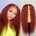 Full Lace Wig Orange Red Color Human Hair 13×6 Lace Front Hair 150% Density Curly Glueless Pre Plucked Hair Line With Baby Hair for Black Women (14 inch, 13×6 lace frontal wig)