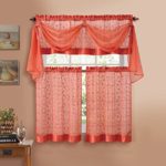 GoodGram Linen Leaf Embroidered Sheer Kitchen Curtain Set – Assorted Colors (Orange)