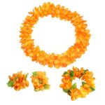 Hawaiian Luau orange flower Leis Jumbo necklaces bracelets headband set