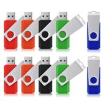 JUANWE 10 Pack 16GB USB Flash Drive USB 2.0 Swivel Thumb Drive Jump Drive Memory Stick Pen Drive – Black/Red/Blue/Green/Orange (16GB, 5 Mixed Color)