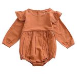 voqoomkl Infant Romper Baby Girl Twins Outfit Long Sleeve Ruffle Bodysuit Orange