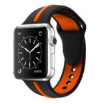 Solomo for Apple Watch Band, [Sport Series] Fashion Soft Durable Silicone Replacement Stripe Color Splicing Style with Women/Men Wristband for Apple Watch Series 4/3 / 2/1 (42mm /44mm Orange)