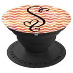 Letter S Initial Monogram Coral Orange Watercolor Chevron – PopSockets Grip and Stand for Phones and Tablets
