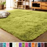 LOCHAS Luxury Velvet Living Room Carpet Bedroom Rugs, Fluffy, Super Soft Cozy, Bright Color, High Pile, Floor Area Rug for Girls Room, Kids, Nursery, Baby (5.3×7.5 Feet, Green)