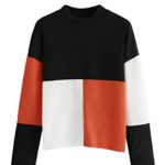SweatyRocks Women’s Long Sleeve Mock Neck Color Block Casual Knit Sweater Pullover