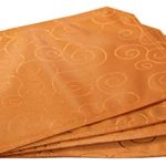 EcoSol Designs Microfiber Damask Table Placemats (12″x18″, Orange Swirls) 4-Pack