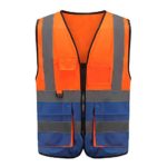 High Visibility Safety Vest Reflective, A-SAFETY, 3M Multi Pockets Working Vest, Working Uniform, Zipper Front,ANSI/ISEA Standards 7 Pockets Class 2, Orange&Blue Color Mixed, M