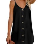 AlvaQ Women Summer Spaghetti Strap Button Down V Neck Sleeveless Casual Mini Dress