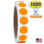 3/4″ Neon Orange Round Color Coding Circle Dot Labels on a Roll, Semi-Gloss, 1000 Stickers.75 inch Diameter.