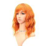 Curly Wavy Wig Short Bob Wigs copper orange red Women’s Short Wig With Bangs Curly Wavy Synthetic Cosplay Wig Pastel Wig for Girl Costume Wigs orange copper Color