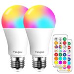 Yangcsl LED Light Bulb 75W Equivalent, RGB Color Changing Light Bulb, 6 Moods – Memory – Sync – Dimmable, A19 E26 Screw Base, Timing Remote Control Included (Pack of 2)