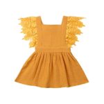 Toddler Baby Girl Infant Comfy Cotton Linen Lace Princess Overall Dress Sundress (Orange, 9-18 Months)
