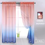 Romantic Red Ombre Two Color Block Casual Hawaiian Tropical Sunset Voile Semi Sheer Valentines Curtains for Valentines Day Decorations Bathroom Women Girls Room Backdrop Hotel Restaurant Spa 2 Panels