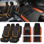 FH Group FH-FB032115 Unique Flat Cloth Seat Covers w. F14403BLACK Carpet Floor Mats, Orange/Black Color- Fit Most Car, Truck, SUV, or Van