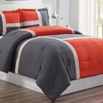 3 piece ORANGE / DARK GREY / WHITE Goose Down Alternative Color Panel Oversize Comforter Set , CAL KING size Microfiber bedding, Includes 1 Oversize Comforter and 2 Shams