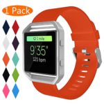KingAcc Compatible Fitbit Blaze Bands, Soft Accessory Replacement Band for Fitbit Blaze, with Metal Buckle Smartwatch Strap Women Men (1-Pack, Orange, Large) [No Frame]