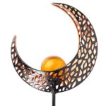 SHOO-IN Garden Solar Moon Light Outdoor, Carved Metal Moon with Crackle Glass Globe Stake Lights, Waterproof Warm White LED for Lawn,Patio or Backyard