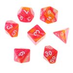 LoveinDIY 7X Polyhedral Dices Double-Color D20 D12 D10 D8 D6 for Dungeons &Dragons MTG – Red Orange, as described