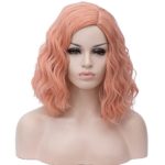 BERON 14″ Women Girls Short Curly Bob Wavy Wig Body Wave Halloween Cosplay Daily Party Wigs (Orange Pink)