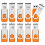 MOSDART 16GB 10 Pack Bulk USB 2.0 Flash Drives Swive Design Thumb Drives with Led Indicator,Orange 10pcs