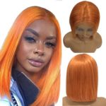 Lace Front Human Hair Wigs Pre Plucked 10 Inch 150% Density Brazilian Virgin Hair Straight Bob Hairstyle Deep Parting 13×6 Lace Wigs Bleached Knots Orange Colored for Black Women