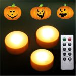 LED Pumpkin Lights with Remote and Timer, Battery Operated Bright Flickering Flameless Candles for Pumpkin Decor, Jack-O-Lantern Halloween Party Decorations,Orange Color, 3 Pack