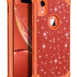 LONTECT Compatible iPhone Xr 2018 Case Glitter Sparkle Bling Heavy Duty Hybrid Sturdy Armor High Impact Shockproof Protective Cover Case for Apple iPhone Xr 6.1 LCD Display, Shiny Coral