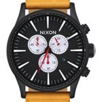 Nixon Men’s ‘Sentry Chrono’ Quartz Metal and Leather Watch, Color:Orange (Model: A4052448-00)