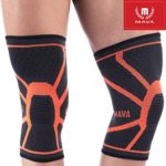 Mava Sports Knee Compression Sleeve Support for Men and Women. Perfect for Powerlifting, Weightlifting, Running, Gym Workout, Squats and Pain Relief (Orange, Large)