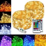 String Fairy Lights Remote RGBWW Colors 2Pack × 39 FT 120 Led Bulbs Seansonal Light USB Powered Copper Wire Lamps Indoor/Outdoor Décor for Xmas Wedding New Year Birthday Party (39FT×2Pack USB Powered)