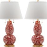 Safavieh Lighting Collection Color Swirls Orange and White 28.5-inch Table Lamp (Set of 2)
