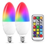 JandCase E12 Candelabra Color Changing LED Light Bulb, Multi-Color RGB+Warm White+Cool White, Timing by Remote Control, 5W(40W Equivalent) 350LM, for Home, Party, Christmas, 2 Pack